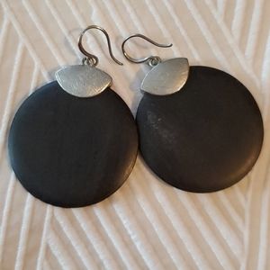 Boho Chic Wood and Metal Disc Earrings